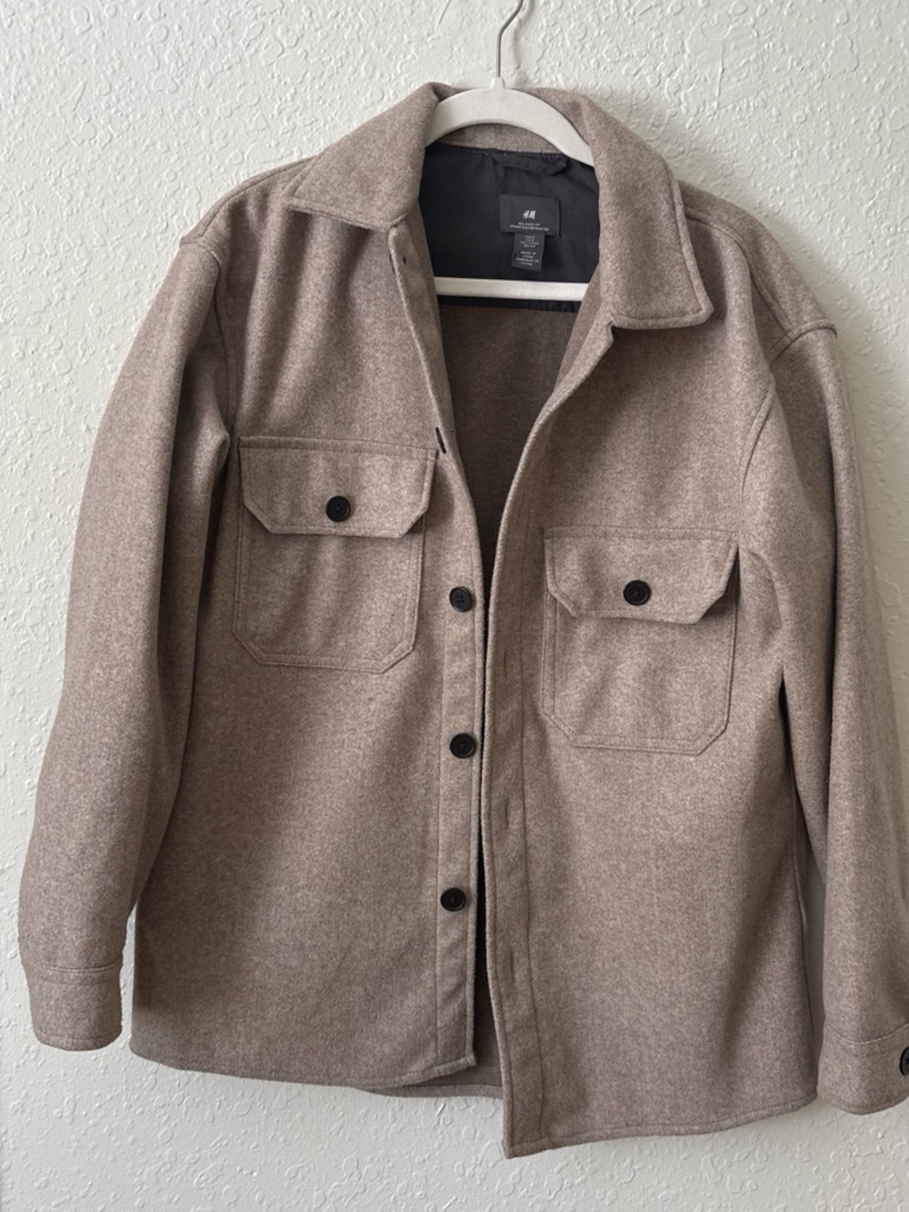 H&M Men's Taupe Shirt Jacket with Chest Flap Pockets